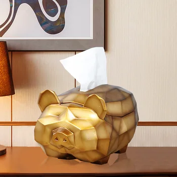 

Geometric pick gold pig Family Office Decoration tissue boxes animal Model