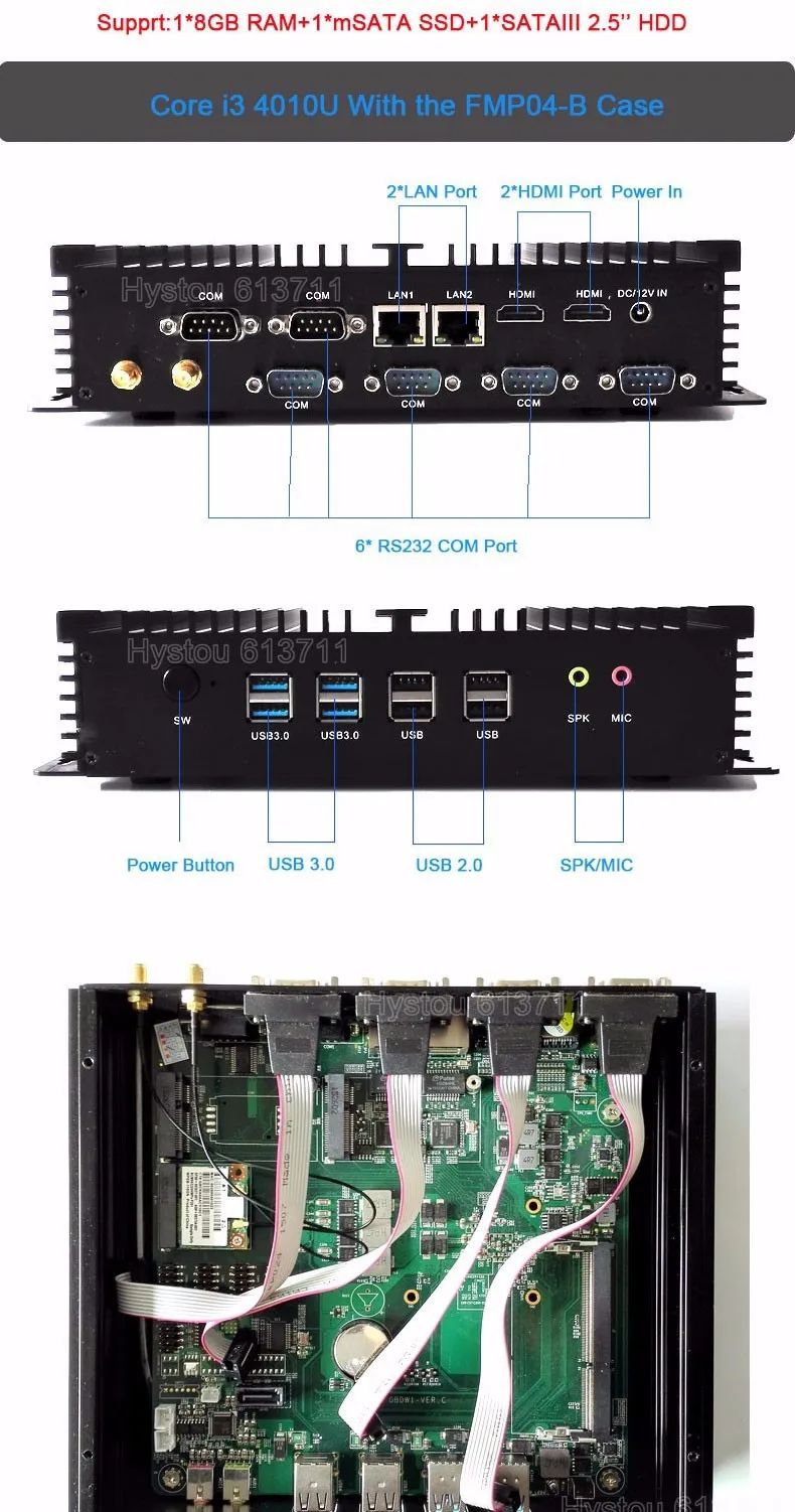 HYSTOU промышленный ПК Intel Core i5 3317u 1037u Мини ПК Windows 10 tv Box HDMI VGA Dual LAN 4 RS232 8 USB Widnows XP прочный ПК