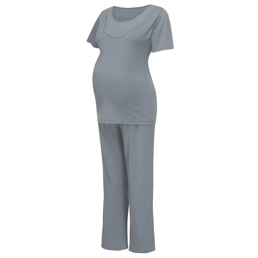 ARLONEET для беременных с коротким рукавом Грудное вскармливание домашняя одежда для беременных сна футболка Топ+ штаны в клетку пижамный комплект W0411
