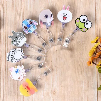 

1 Pcs Cute Totoro Stitch Baymax Duck Bear Animal Retractable Badge Reel Exhibition ID Card Clips Badge Holder Stationery