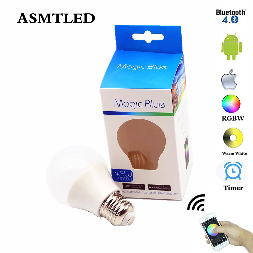 

LED Bulb Light Bluetooth E27 RGBW 4.5W Bluetooth 4.0 Smart LED Bulb Timer Color changeable by IOS / Android APP Bluetooth Bulb