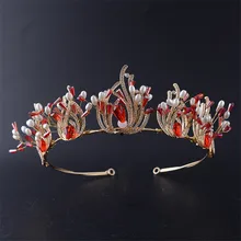Snuoy Vintage Luxury Bridal Red Stone Zircon Crystal Tiaras Crowns Headdress Bride Wedding Hair Jewelry Accessories HG711