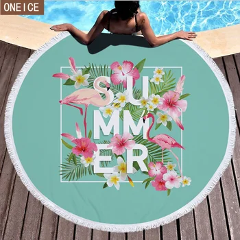 

Bedding direct microfiber bath towel round beach towel adult summer sunscreen Flamingo printing tassel tapestry 150 cm