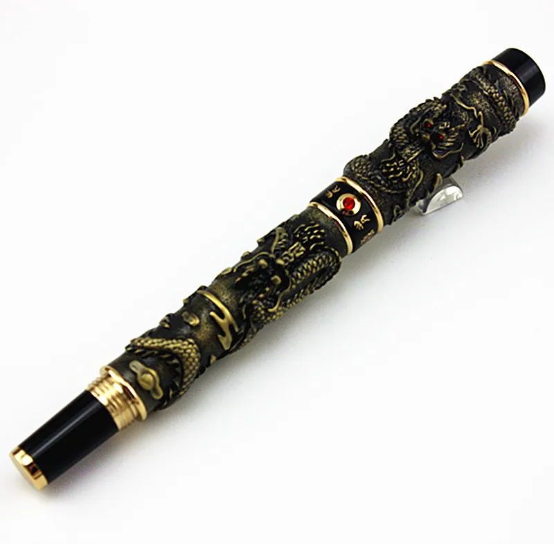 

high quality JINHAO PEN ink black Refill ANTIQUE BRASS TWO DRAGON PLAY PEARL ROLLER BALL PEN / luxury DRAGON PEN
