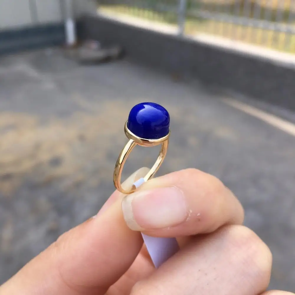 

Lapis Lazuli Ring Pure 18 K Rose Gold Natural Blue Lapis Lazuli Gemstone Female's Rings for Women Fine Rings Jewelry