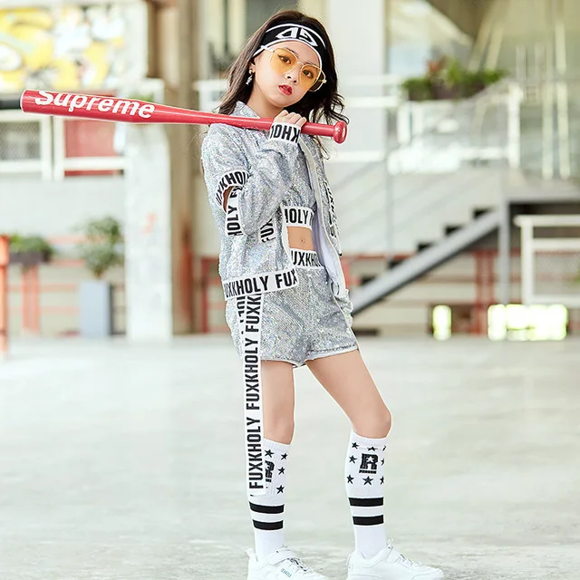 

Hot Selling Children'S Jazz Dance Costume Sequins 5 Star Hip Hop Dance Costumes Street Dancing Girls Performance Suits DL2017