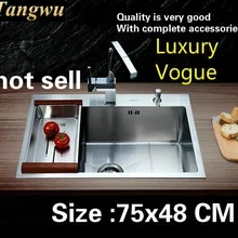 Горячая роскошь на продажу Кухня ручная раковина одинарная мойка 304 пищевой нержавеющая сталь стандарт большой 750x480 мм