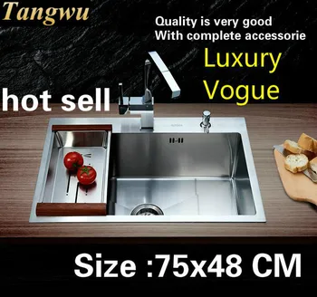 Buy Free Shipping Hot Sell Luxury Kitchen Manual Sink Single Trough 304 Food Grade Stainless Steel Standard Big 750x480 MM