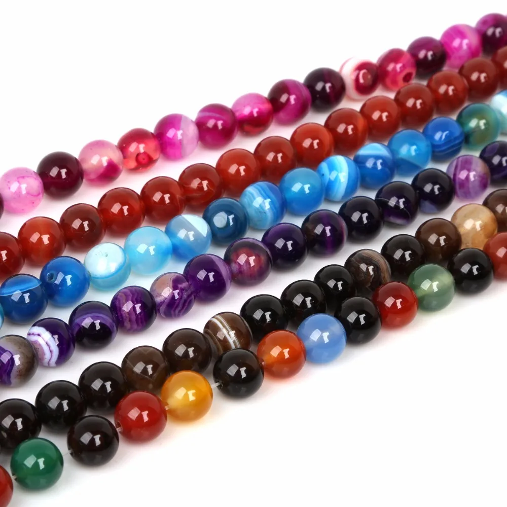 

Colorful Natural Stone Dull Polish Striped Banded Agates Beads for Jewelry Making 4mm 6mm 8mm 10mm Loose Beads DIY Bracelet