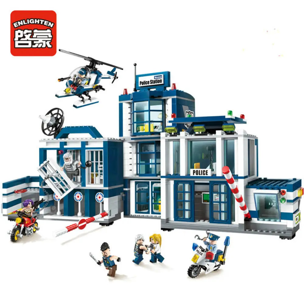 

Enlighten Police Station Helicopter Model building kits city 3D blocks Educational toys hobbies to children