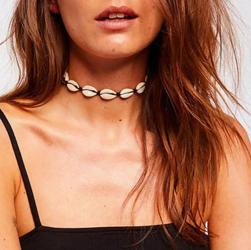 

2019 classic fashion bohemian original hand-woven natural shell black collar adjustable necklace simple charm lady best gift