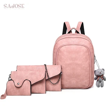 

School Bags For Teenage Girls Composite Bag Leather Backpack Women Cute 4 Sets Bag With Lady High Quality Student Shoulder Bag
