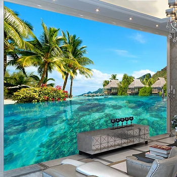 

HD Maldives Sea View Photo Mural Wallpaper Spatial Extension Personality Wall Mural Wallpaper Living Room Hotel Papel De Parede