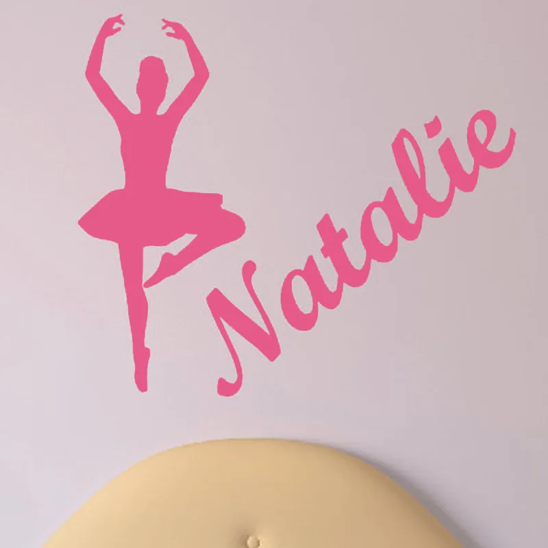 Size 68x59cm Customized Name Ballerina Wall Decals Vinyl Adhesive Wall Decor Removable Dance