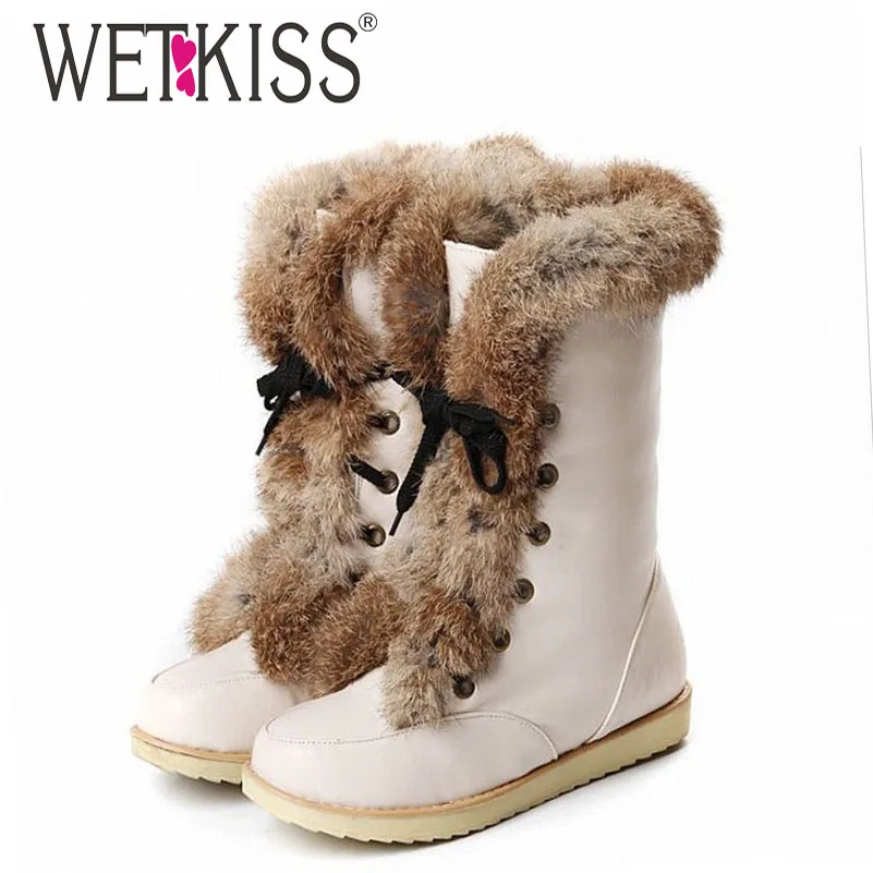 Big size 34-43 lace up snow boots brand women's flat warm fur boots winter half knee high boots women shoes platform shoes woman