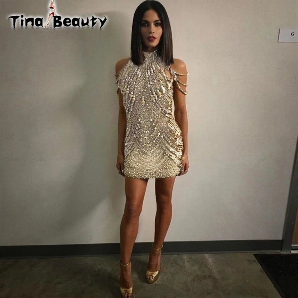 Buy Runway 2018 Designer Party Dress Women's Halter Neck Stunning Beaded