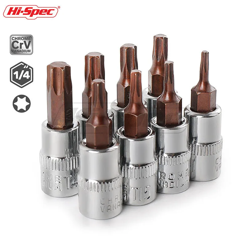 Hi Spec 8pc 1 4 Hex Socket Set Adapter Torx Keys Allen Key Spline Bits Universal