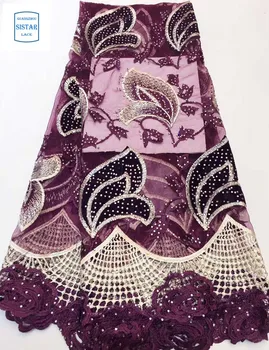 

High Quality Nigerian French Stone Lace Fabric 2019 African Tulle Lace Fabric Mesh Lace Fabrics for party ST1947