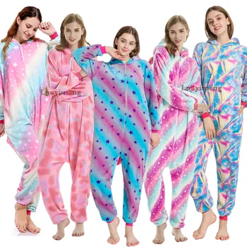 

2019 Winter Star Unicorn Pajamas Sets Kugurumi Panda Stich Onesies Adults Cartoon Sleepwear Animal Cosplay Pink Licorne Pyjamas