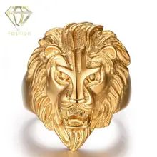 

Yellow Gold Plated Engagement Rings Vintage Animal Design Lion Head Biker Band Finger Rings Trendy Jewelry for Men