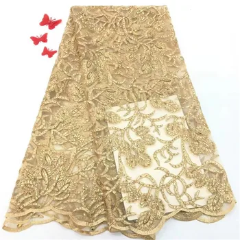 

Latest 2019 African Lace Fabric With Sequins Nigerian Wedding Embroidered French Tulle Lace Fabric For wedding