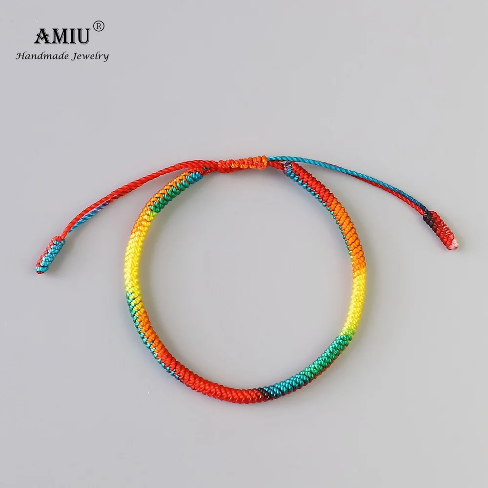 AMIU Tibetan Buddhist Lucky Charm Tibetan Bracelets & Bangles For Women Men Handmade Knots Gradient Color Rope Gift Bracelet