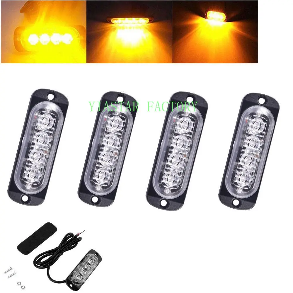Yiastar 4X 4LED автомобиля строблампа предупреждение свет решетка 24 V-12 V движения янтарь желтая лампа