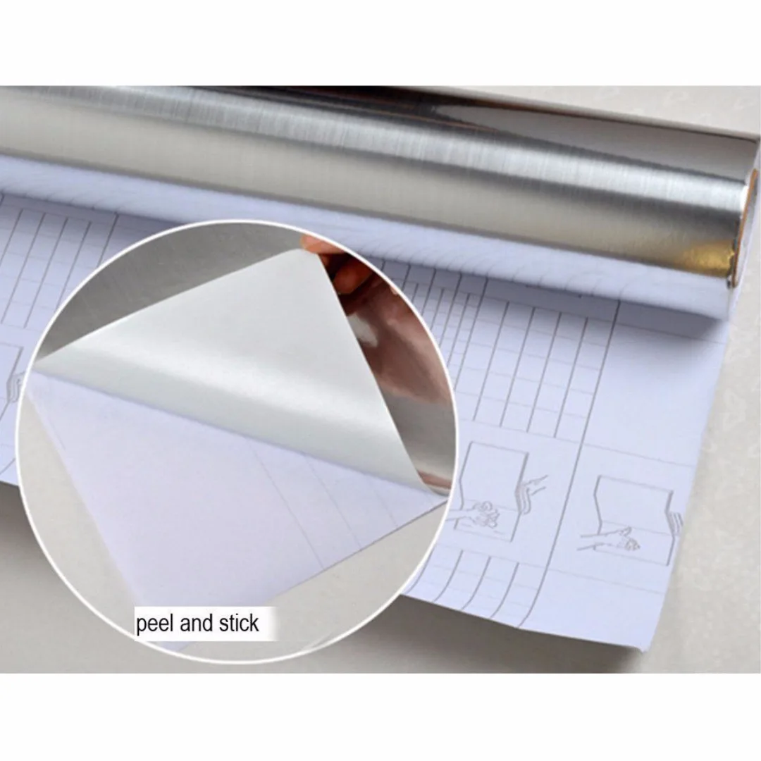 300cm Brushed Metallic Stainless Steel Contact Paper Peel Sticker Silver