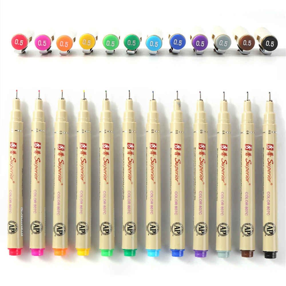 

12 Colored Fineliner Needle Drawing Pens 0.5mm Fine Point Ink Painting Pen Set for Office and School Sketch Scrapbook Painting