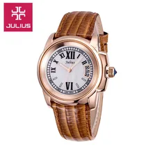 Юлий Леди Ретро В виде ракушки часы Япония кварцевых часов женские Модные часы платье Группа кожа девушки день рождения Валентина подарочная коробка
