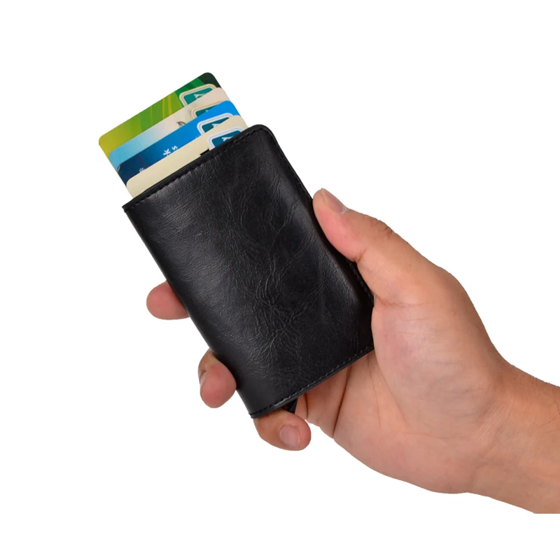 

5pcs/lot Metal Credit Card Holder Automatic Card Case High Quality Aluminum Leather Antitheft Rfid Blocking CardHolder Wallet
