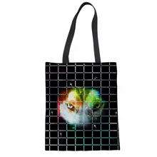 Бесшумные конструкции большие многоразовые для бакалейный продуктов женская сумка эко большие складные сумки для покупок 3d черная собака волк Печать Эко Volta панк стиль