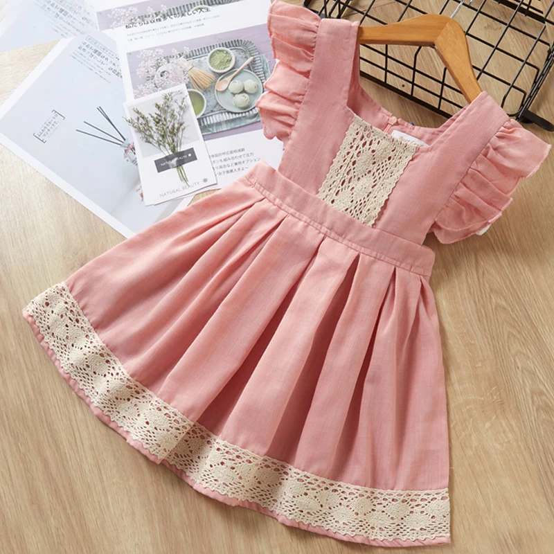 Платье для девочек коллекция года; летнее Брендовое платье принцессы Детское платье с кружевными рукавами-крылышками для маленьких девочек 2-6 лет; Vestidos - Цвет: AZ1415 pink