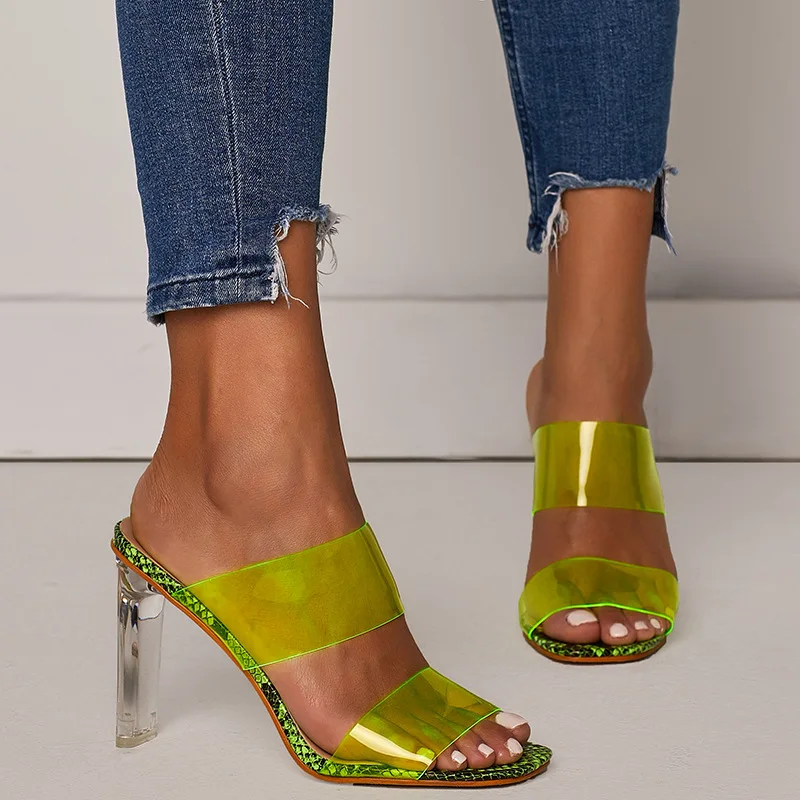 

Summer Fluorescent Green Peep Toe High Heel Women Sandals Buckle T Stage Shows Sexy Party Ladies Sandals Casual Shoes Size 35-42