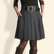 Осень зима Женская юбка высокая талия плиссированная юбка женская мода размера плюс повседневная шерстяная юбка для женщин SK186