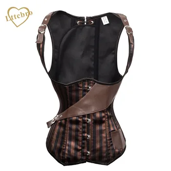 

Brown Halter Steel Boned Steampunk Corset Vest Striped Gothic Clothing Sexy Steel Boned Waist Corset And Bustier Women