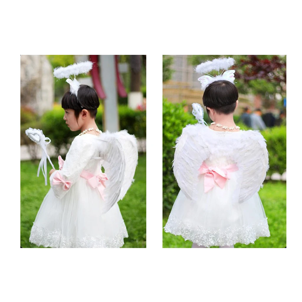 Kids Three Piece Feather Fairy Angel Wings Devil Wings Costume L White