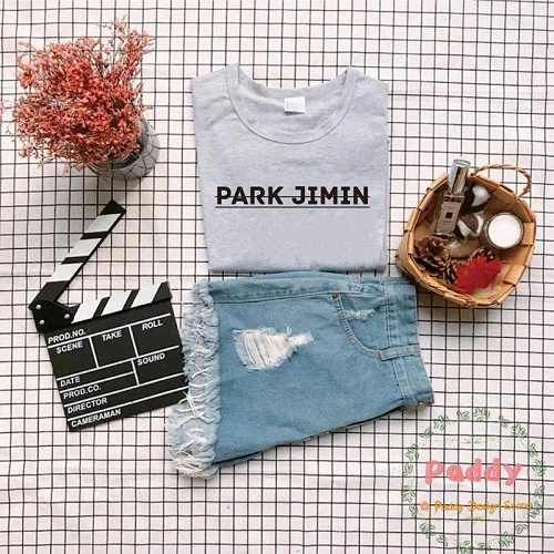 OKOUFEN Tumblr, модная Футболка KPOP PARK JIMIN, уличная футболка с круглым вырезом, Женский Топ, повседневная хлопковая футболка, топ, плюс размер, Прямая поставка - Цвет: grey t white words