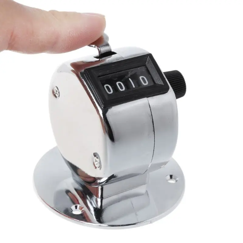 Round Base 4 Digit Manual Hand Tally Mechanical Palm Click Counter Golf Training 649E