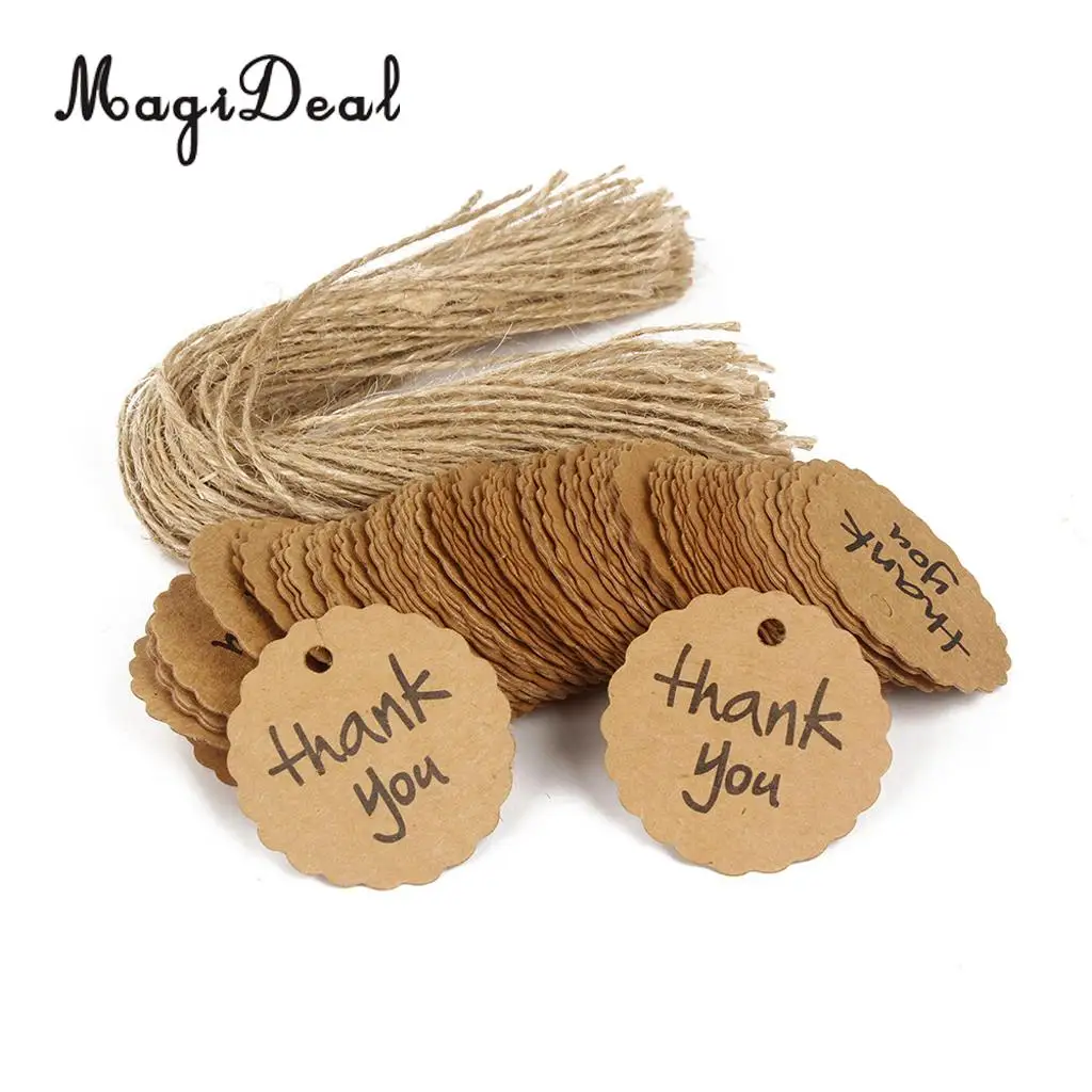 MagiDeal 100pcs Kraft Paper Gift Tags w/ String Christmas Wedding Thank You Cardstock