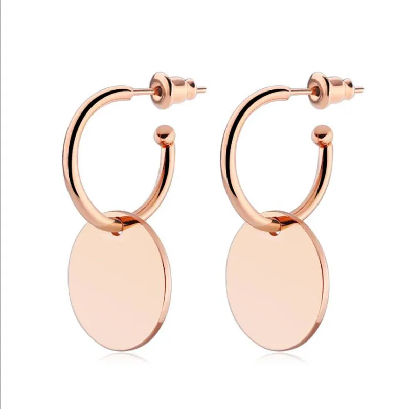 

DE058 Gold-color IP Plated Titanium Stainless Steel Round Cookies Drop Earrings For Men Women No Fade Allergy Free