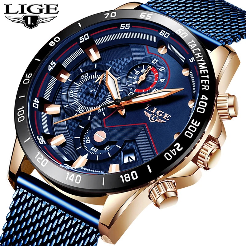 

LIGE New Mens Watches Top Luxury Brand Quartz Watch Men Casual Sport Watch Net With Date Waterproof Clock Relogio Masculino+Box