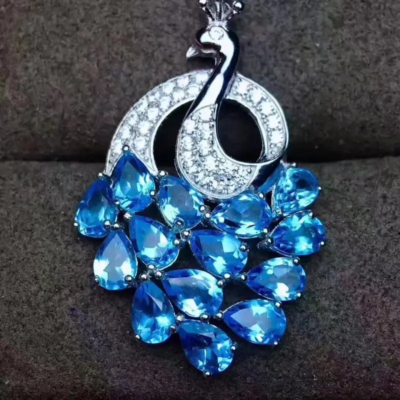 Подвеска Феникс из серебра s925 пробы натуральный голубой топаз 4*6 мм