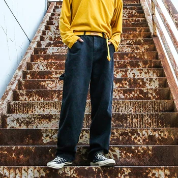 

Fashion Casual Men's Jeans Autumn And Winter New M-2XL Solid Color Loose Straight Pants Blue Black Personality Youth Popular