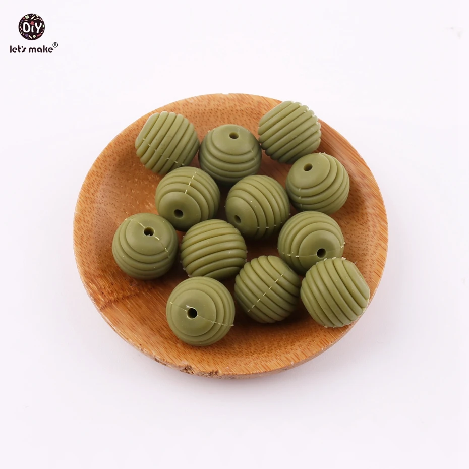 

Let's Make ArmyGreen Color Silicone Beads DIY Round Spiral Beads 5pcs 15mm Food Grade Making Teething Necklace Baby Teethers