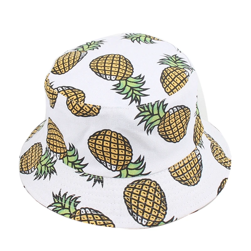 

Spring And Summer Fruit Pineapple double-sided Fisherman Hat Folding Panama Hat Male Ladies Fishing Bucket Cap 3 Colors