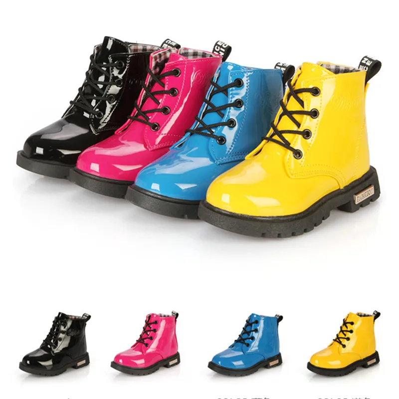 2015 otoño niños las botas brillantes Japanned botas de moto niñas de nieve PU zapatillas para niños zapatos casuales - AliExpress