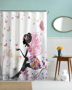 

QIYI 3D Creative Butterfly Girl Waterproof Shower Curtain Sets Polyester Fabric Bathroom Decoration Bath Curtains with Hooks