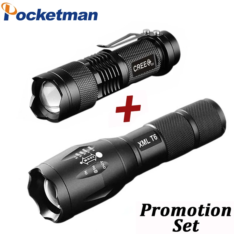 

Promotion Set! Hot Sale LED Flashlight T6 Tactical flashlight + Q5 Mini Torch Lanterna Zoomable Waterproof Flashlight Bike