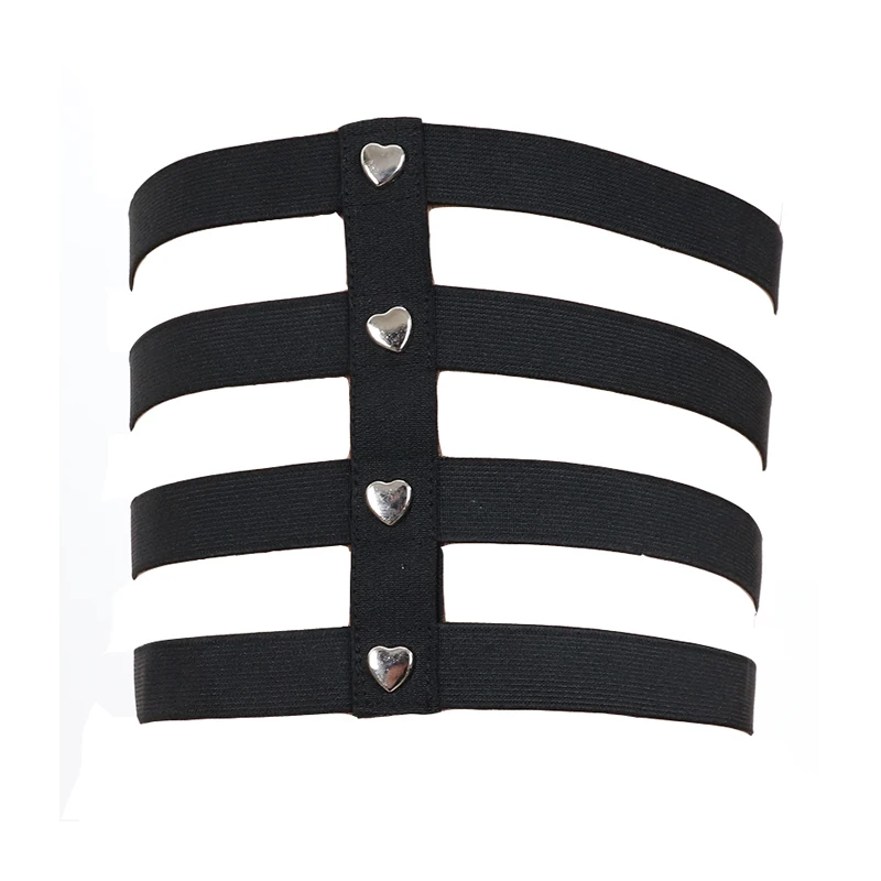 

High Quality Sexy Women Elastic Leg Ring Garter Belt Punk Heart Thigh Ring Punk Goth Harajuku Body Harness Rivet Black